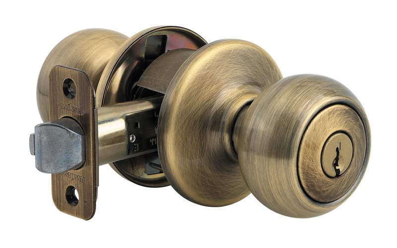 Kwikset 740C-3S polished brass keyed entry door knob