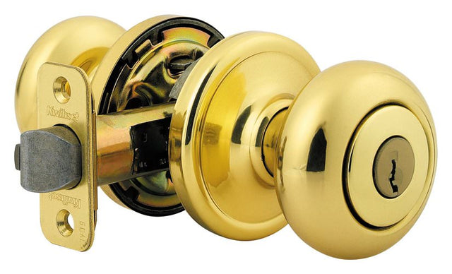 Kwikset 744H-3S polished brass keyed classroom door knob
