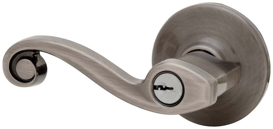 Kwikset 750LL-5 antique brass keyed storeroom door lever