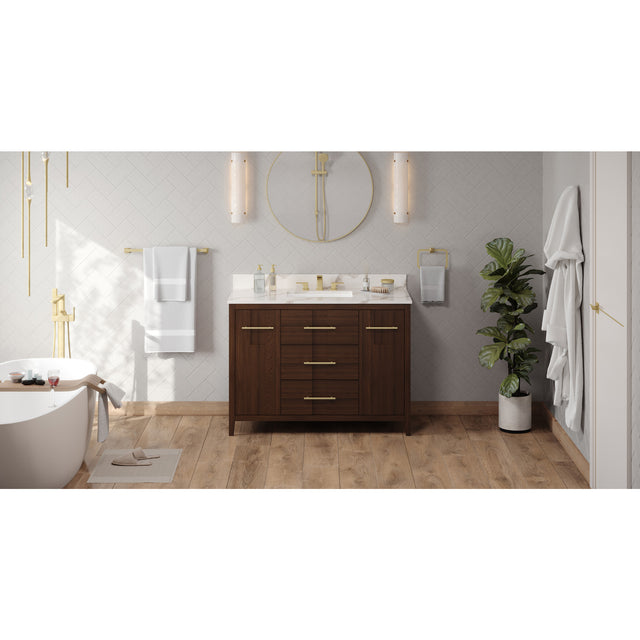 Jeffrey Alexander Katara 48" Dark Walnut Single Sink Bathroom Vanity with Calacatta Vienna Quartz Top - 8 in. Widespread Faucet Top