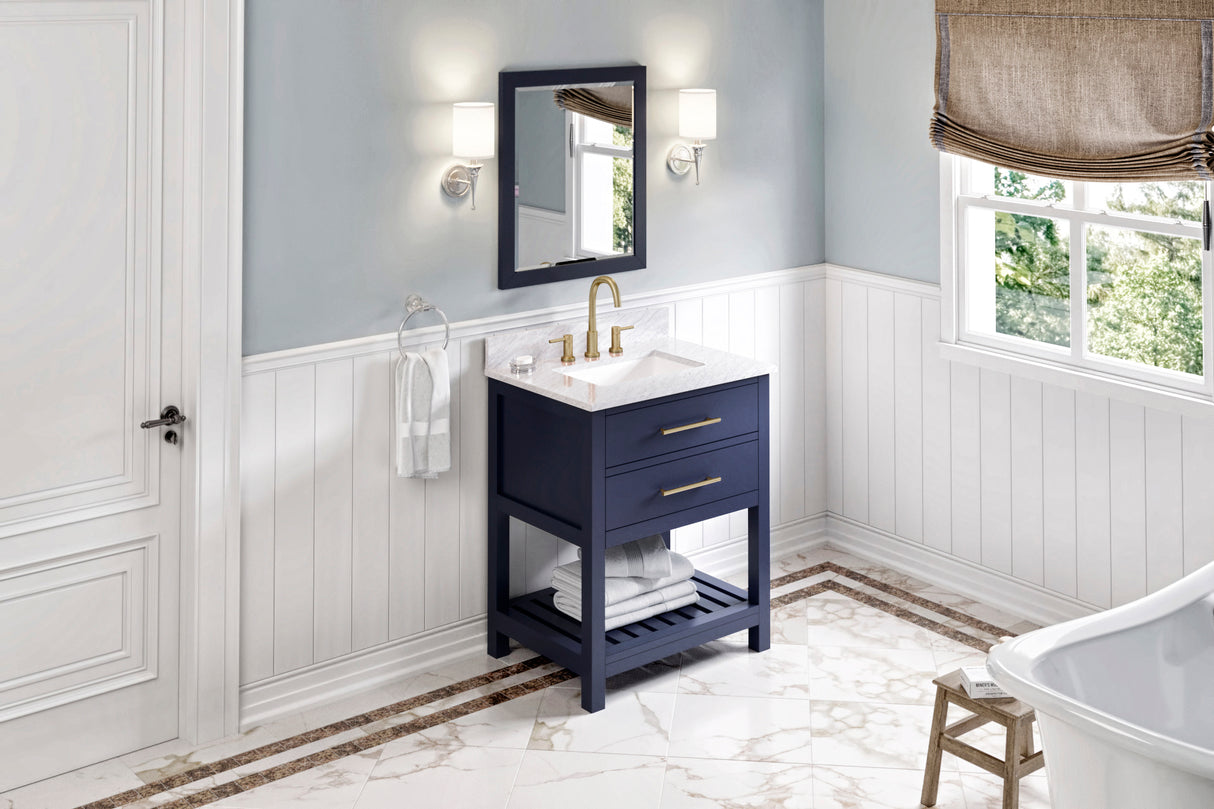 Jeffrey Alexander Wavecrest 30" Hale Blue Single Sink Bathroom Vanity with White Carrara Marble Top - 8 in. Widespread Faucet Top product image 7