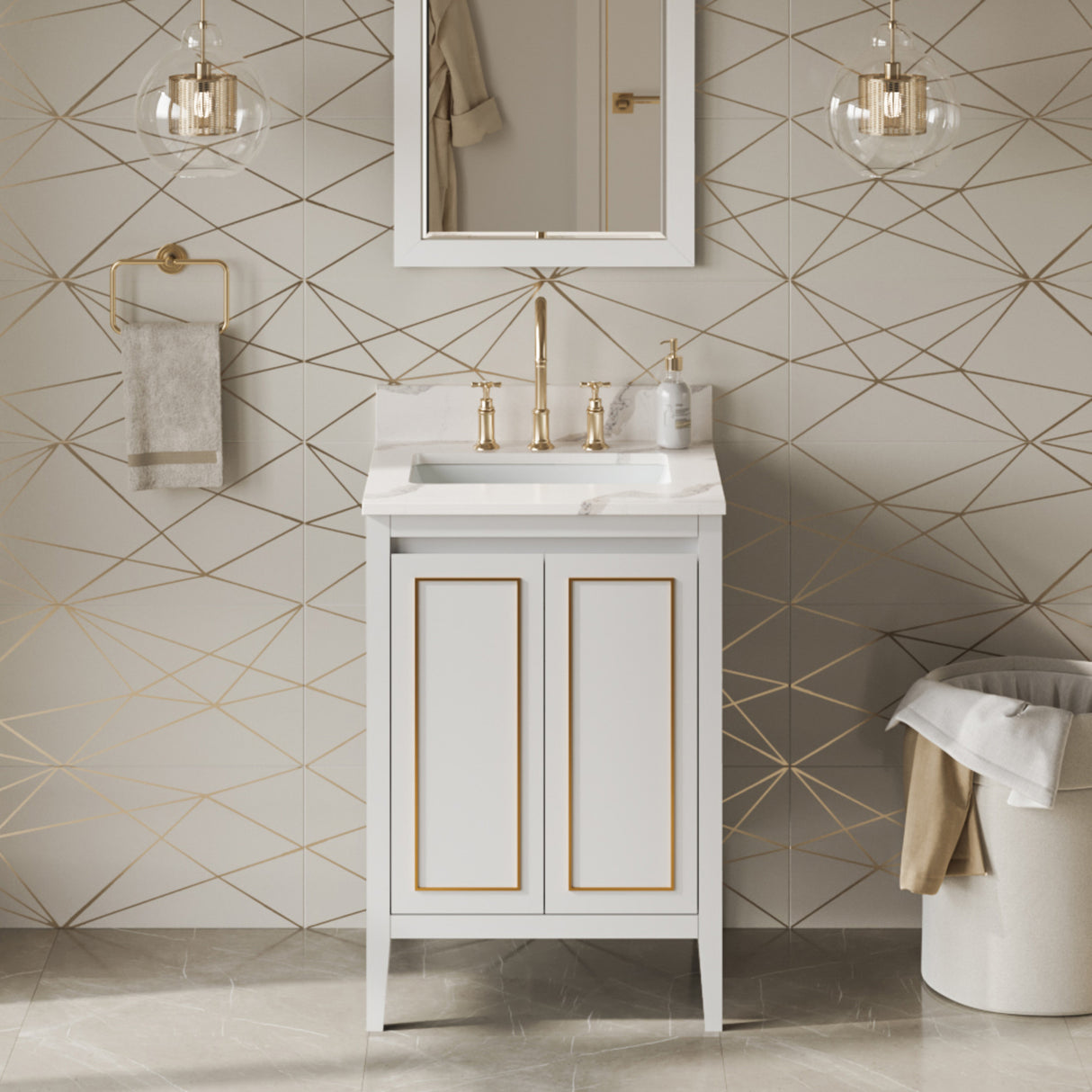 Jeffrey Alexander Percival 24" White Single Sink Bathroom Vanity with Calacatta Vienna Quartz Top - 8 in. Widespread Faucet Top product image 2