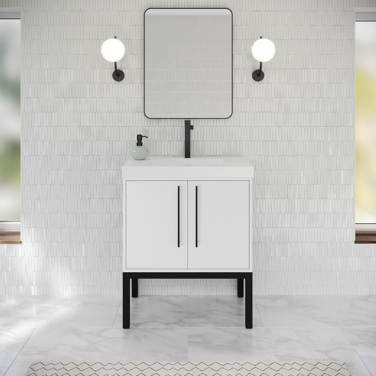 Jeffrey Alexander Tempest 30" White Single Sink Bathroom Vanity with White Resin Top - Single-Hole Faucet Top - VKTEM30WHSQRE product image 2
