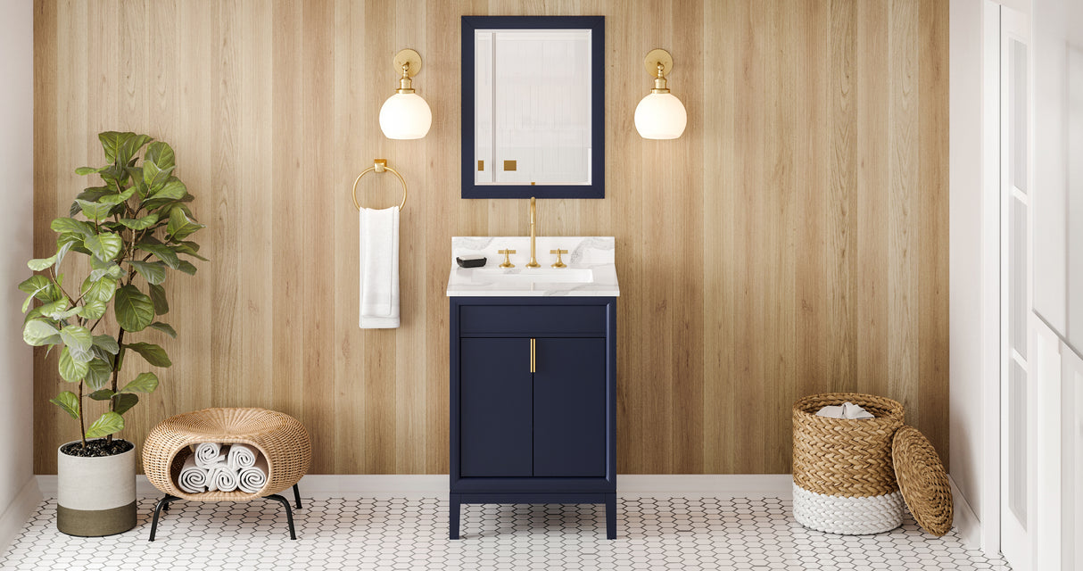 Jeffrey Alexander Theodora 24" Hale Blue Single Sink Bathroom Vanity with Calacatta Vienna Quartz Top - 8 in. Widespread Faucet Top product image 7