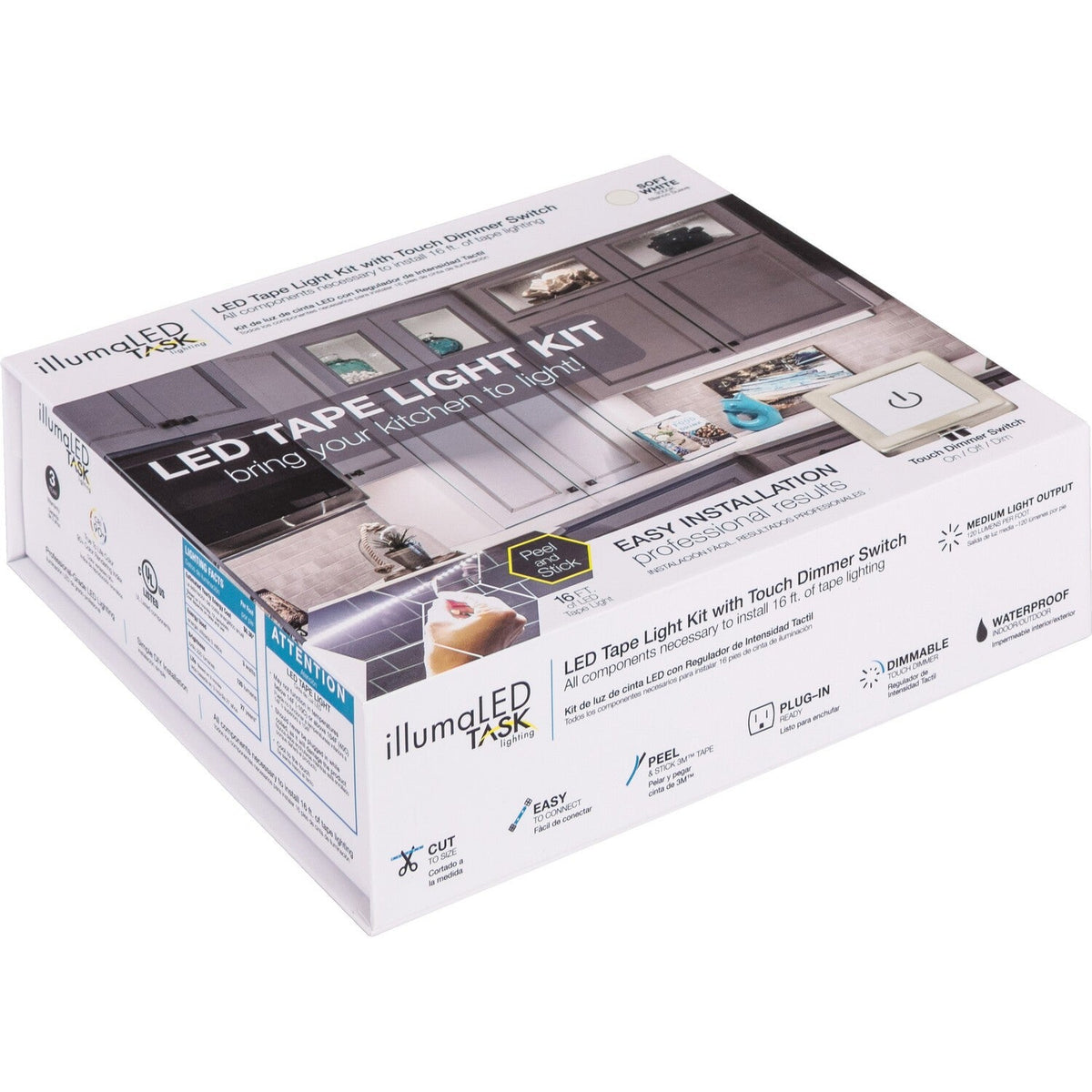 Task Lighting L-RTDRK-16-405P 5-Pack 16 Ft. 120 Lumens Per Foot Radiance Touch Dimmer Switch Tape Light Kit, 4000K SoFt. White, Retail Box