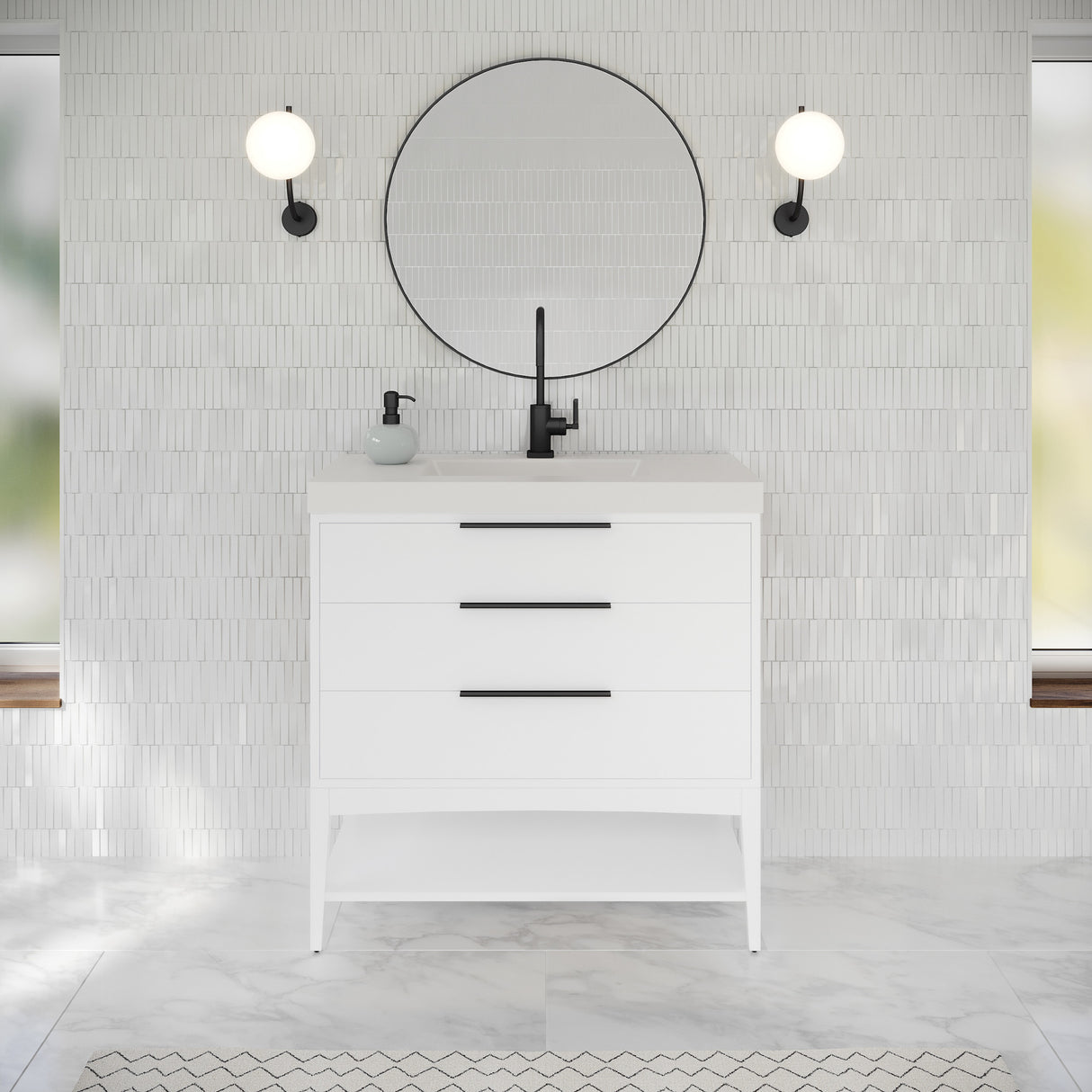 Jeffrey Alexander Gardner 37" White Single Sink Bathroom Vanity with White Resin Top - Single-Hole Faucet Top - VKGAR36WHWDWHRE product image 2