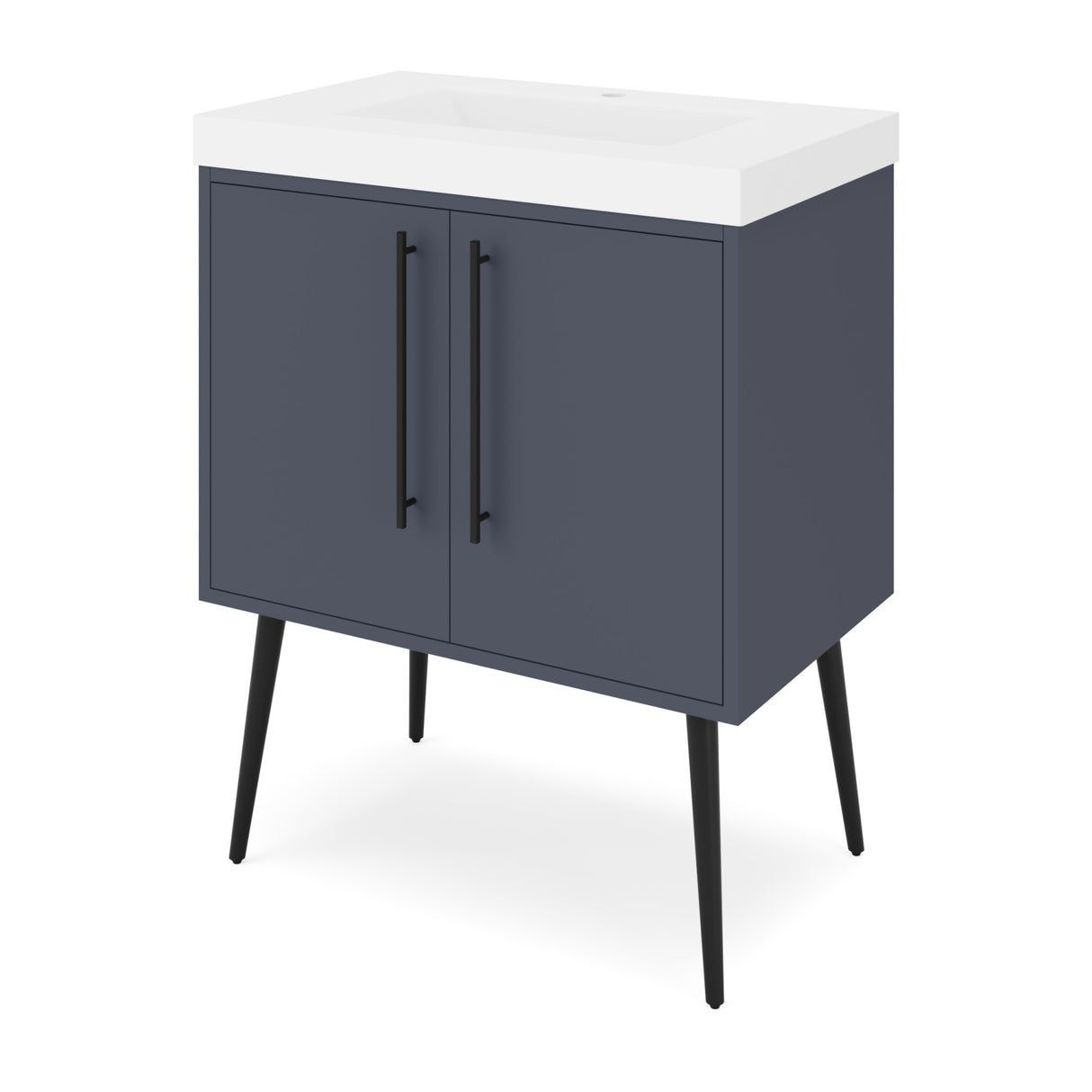 Jeffrey Alexander Tempest 30" Blue Steel Single Sink Bathroom Vanity with White Resin Top - Single-Hole Faucet Top - VKTEM30BSPRE