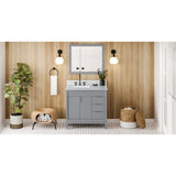 Jeffrey Alexander Theodora 36" Grey Single Sink Bathroom Vanity with White Carrara Marble Top - 8 in. Widespread Faucet Top