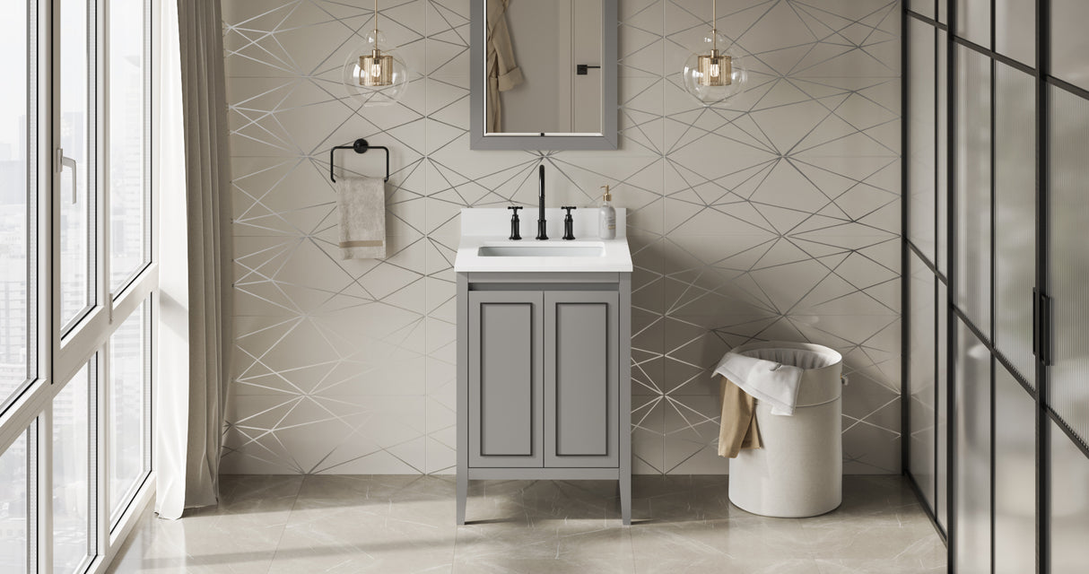 Jeffrey Alexander Percival 24" Grey Single Sink Bathroom Vanity with White Quartz Top - 8 in. Widespread Faucet Top - VKITPER24GRWQR product image 6