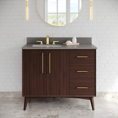 Jeffrey Alexander Dashwood Dark Walnut Single Sink Bathroom Vanity with Grey Quartz Top - 8 in. Widespread Faucet Top - VKITDAS42DWGQR