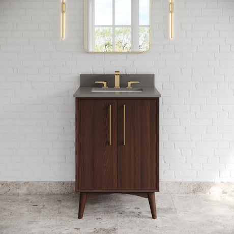 Jeffrey Alexander Dashwood Dark Walnut Single Sink Bathroom Vanity with Grey Quartz Top - Single-Hole Faucet Top - VKITDAS24DWGQR