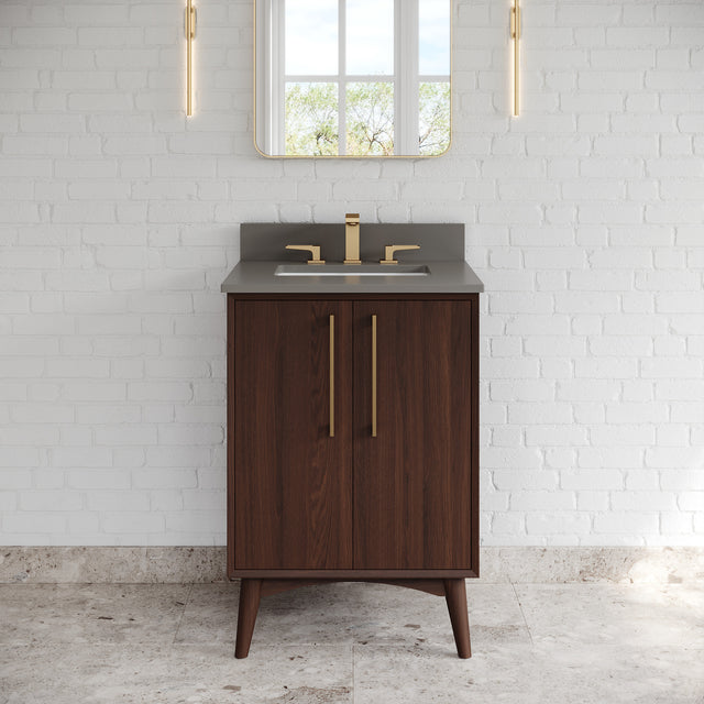 Jeffrey Alexander Dashwood Dark Walnut Single Sink Bathroom Vanity with Grey Quartz Top - Single-Hole Faucet Top - VKITDAS24DWGQR