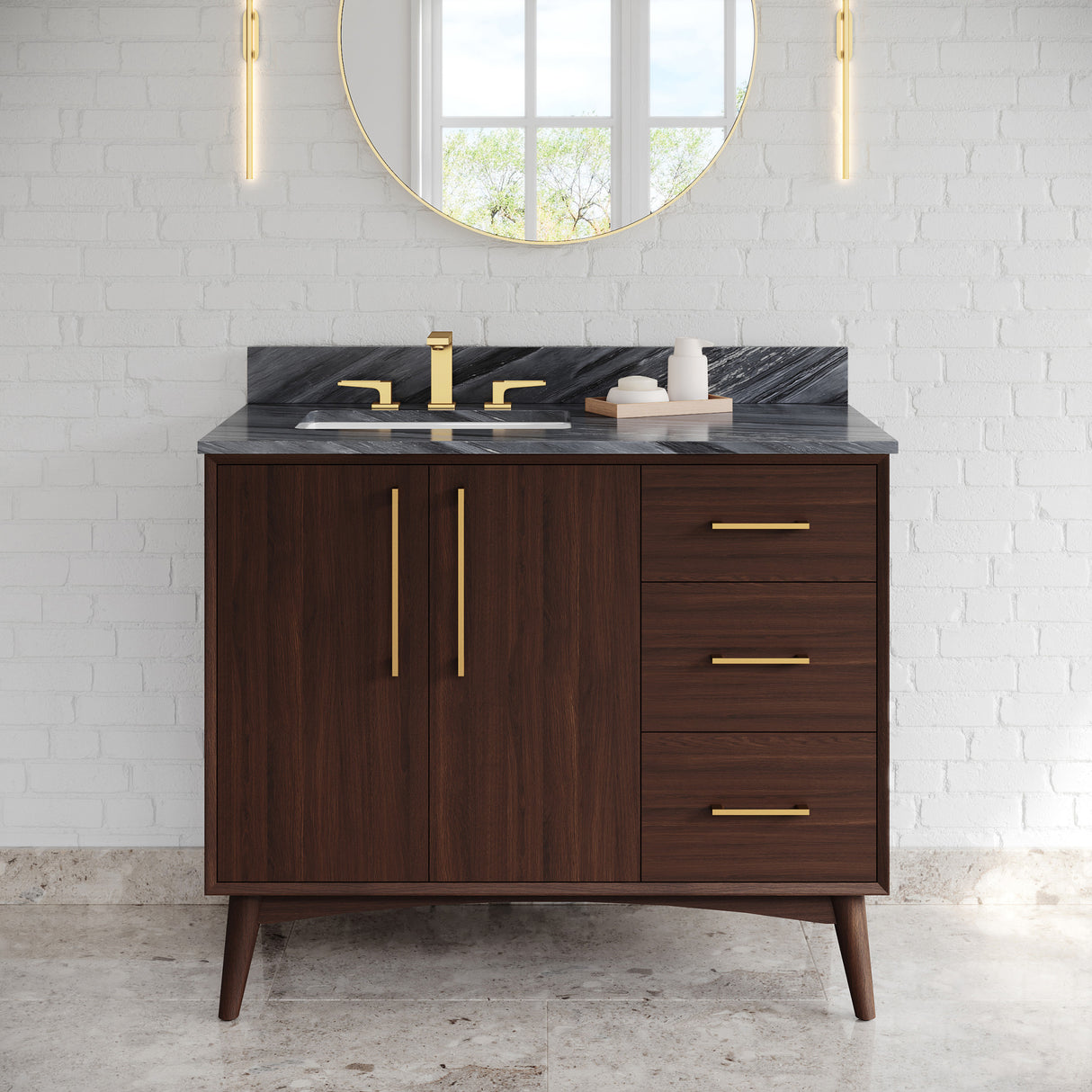 Jeffrey Alexander Dashwood Dark Walnut Single Sink Bathroom Vanity with Grey Marble Top - 8 in. Widespread Faucet Top - VKITDAS42DWMGR