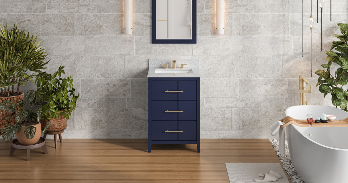 Jeffrey Alexander Katara 24" Hale Blue Single Sink Bathroom Vanity with White Carrara Marble Top - 8 in. Widespread Faucet Top product image 7