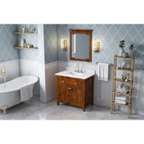 Jeffrey Alexander Chatham 36" Chocolate Single Sink Bathroom Vanity with White Carrara Marble Top - 8 in. Widespread Faucet Top