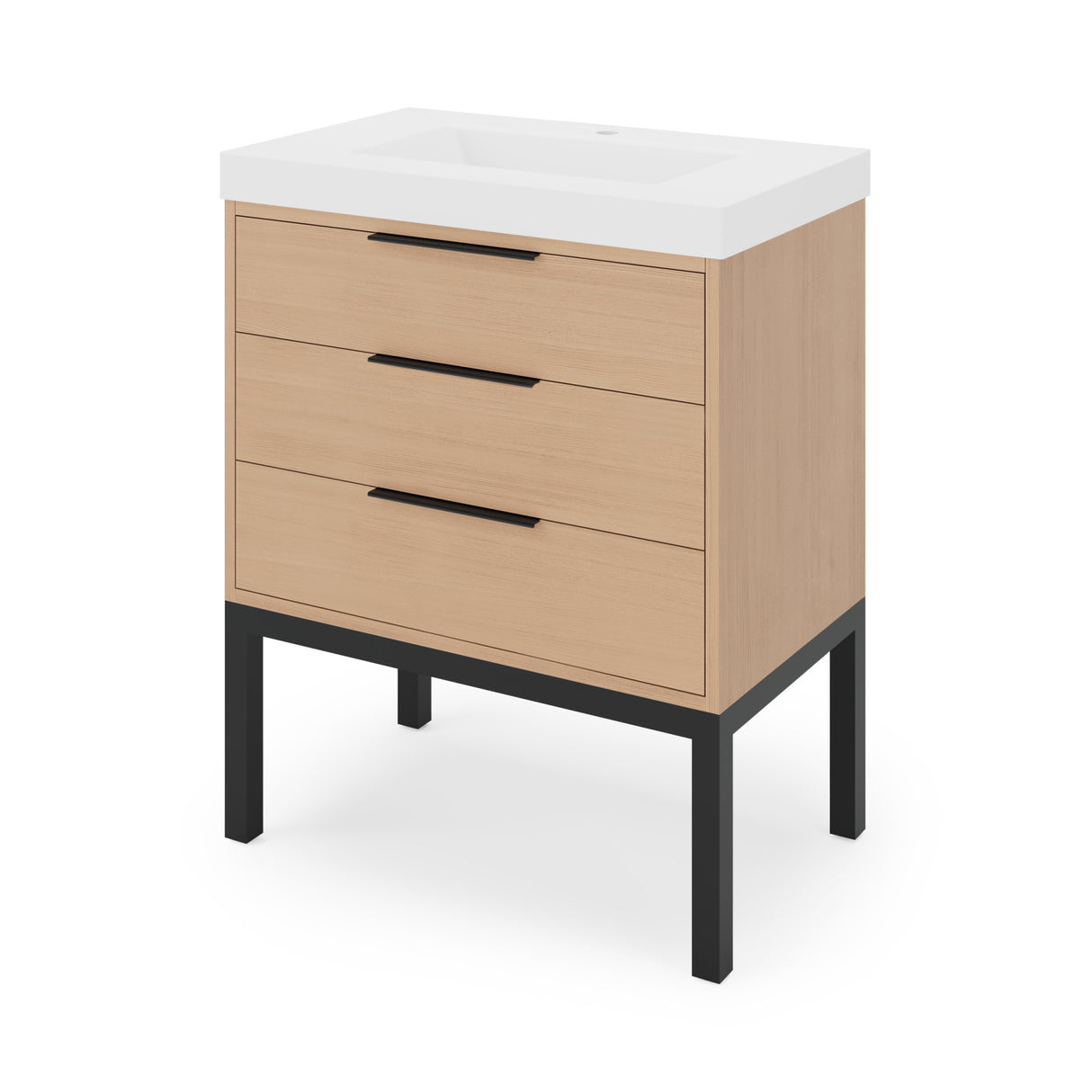 Jeffrey Alexander Gardner 31" Natural Oak Single Sink Bathroom Vanity with White Resin Top - Single-Hole Faucet Top - VKGAR30NOSQRE