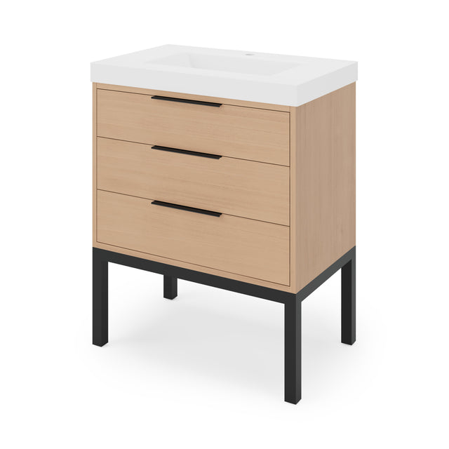 Jeffrey Alexander Gardner 31" Natural Oak Single Sink Bathroom Vanity with White Resin Top - Single-Hole Faucet Top - VKGAR30NOSQRE