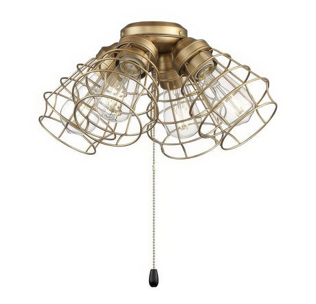 Craftmade LK405101-SB-LED 4 Light Cage Ceiling Fan Light Kit in Satin Brass