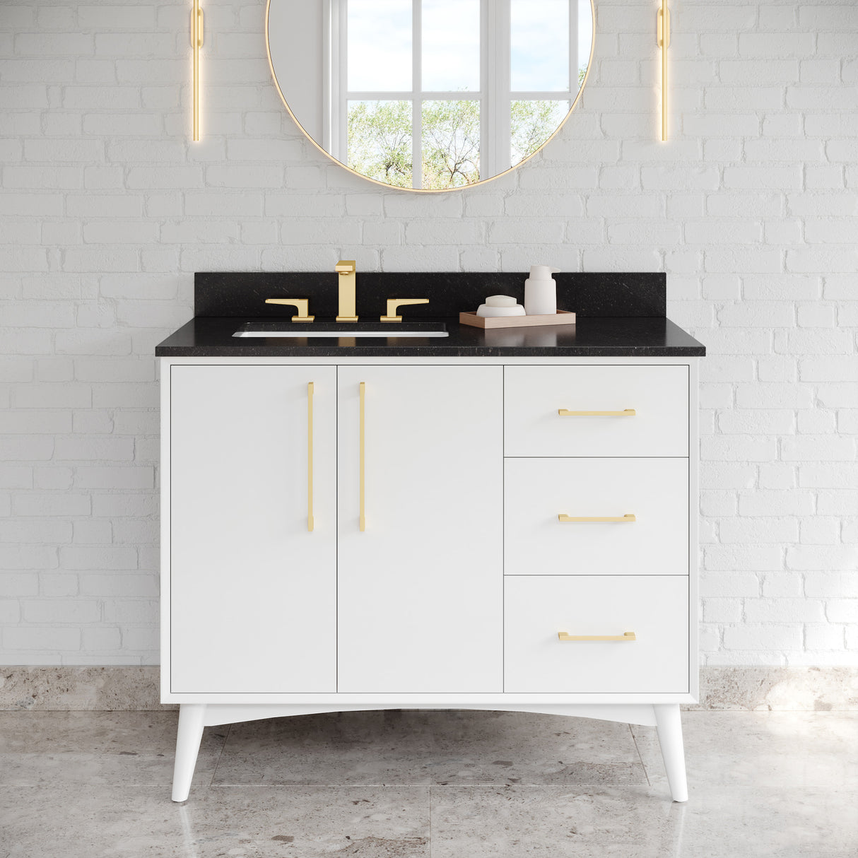 Jeffrey Alexander Dashwood White Single Sink Bathroom Vanity with Black Granite Top - 8 in. Widespread Faucet Top - VKITDAS42WHBGR