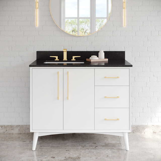 Jeffrey Alexander Dashwood White Single Sink Bathroom Vanity with Black Granite Top - 8 in. Widespread Faucet Top - VKITDAS42WHBGR