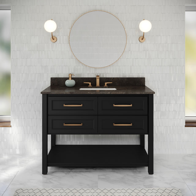 Jeffrey Alexander Kipling 49" Black Single Sink Bathroom Vanity with Blue Limestone Top - Single-Hole Faucet Top