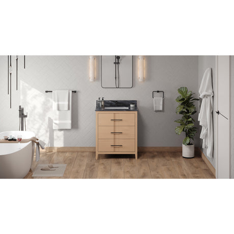 Jeffrey Alexander Katara 30" Natural Oak Single Sink Bathroom Vanity with Blue Limestone Top - 8 in. Widespread Faucet Top
