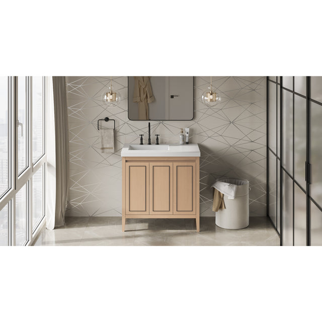 Jeffrey Alexander Percival 36" Natural Oak Single Sink Bathroom Vanity with White Resin Top - 8 in. Widespread Faucet Top
