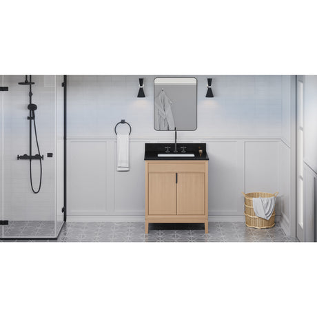 Jeffrey Alexander Theodora 30" Natural Oak Single Sink Bathroom Vanity with Black Granite Top - 8 in. Widespread Faucet Top