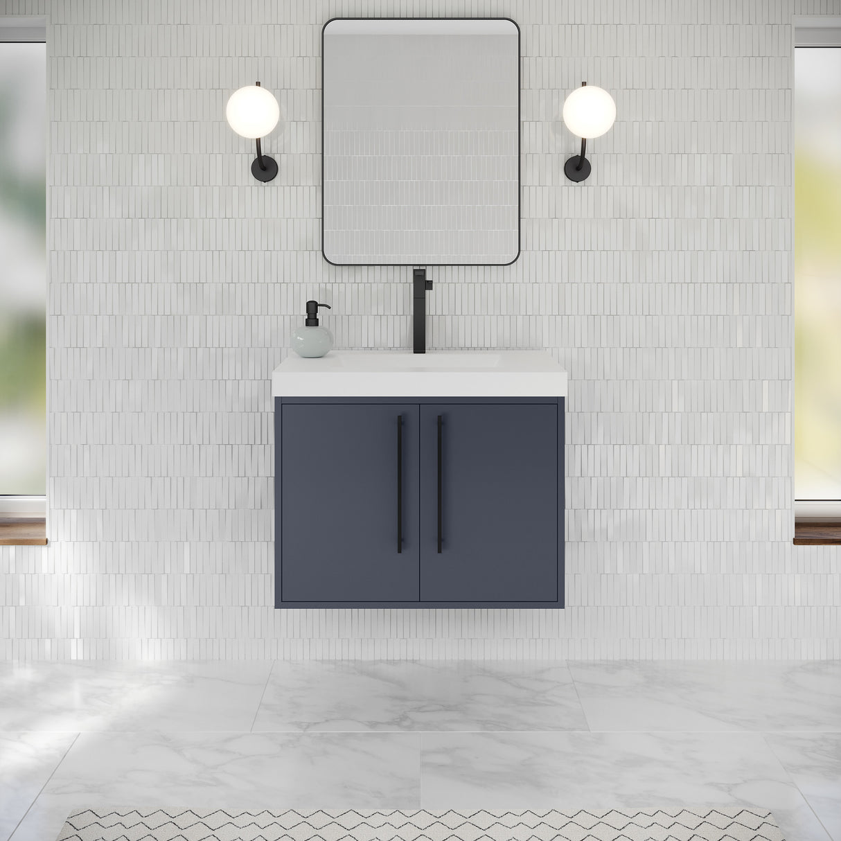 Jeffrey Alexander Tempest 30" Blue Steel Single Sink Bathroom Vanity with White Resin Top - Single-Hole Faucet Top - VKTEM30BSRE product image 2