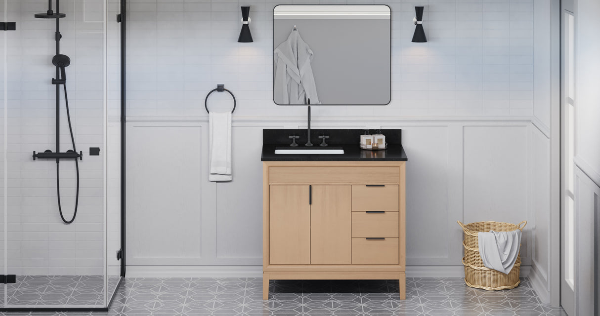 Jeffrey Alexander Theodora 36" Natural Oak Single Sink Bathroom Vanity with Black Granite Top - 8 in. Widespread Faucet Top product image 6