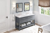 Jeffrey Alexander Wavecrest double sink vanity with White Carrara marble top detail view