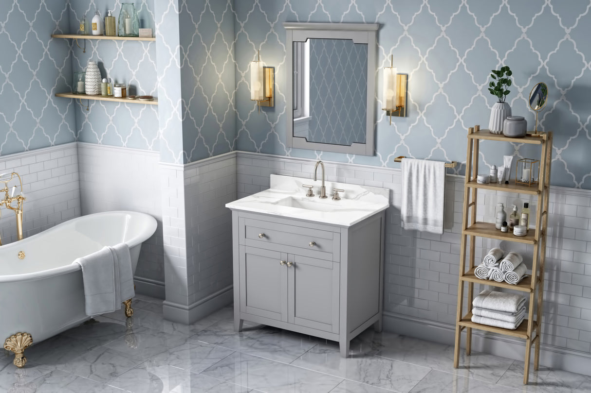 Jeffrey Alexander Chatham 36" Grey Single Sink Bathroom Vanity with Calacatta Vienna Quartz Top - 8 in. Widespread Faucet Top product image 7