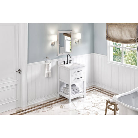 Jeffrey Alexander Wavecrest 24" White Single Sink Bathroom Vanity with White Carrara Marble Top - 8 in. Widespread Faucet Top