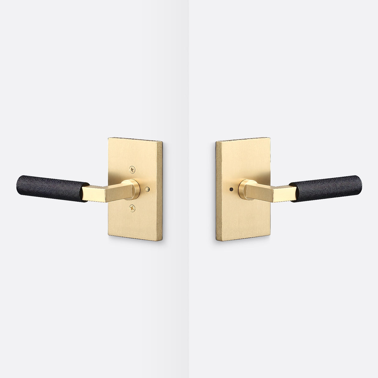 Sure-Loc LV102 SB GRIP-KN FBL satin brass / flat black privacy door lever