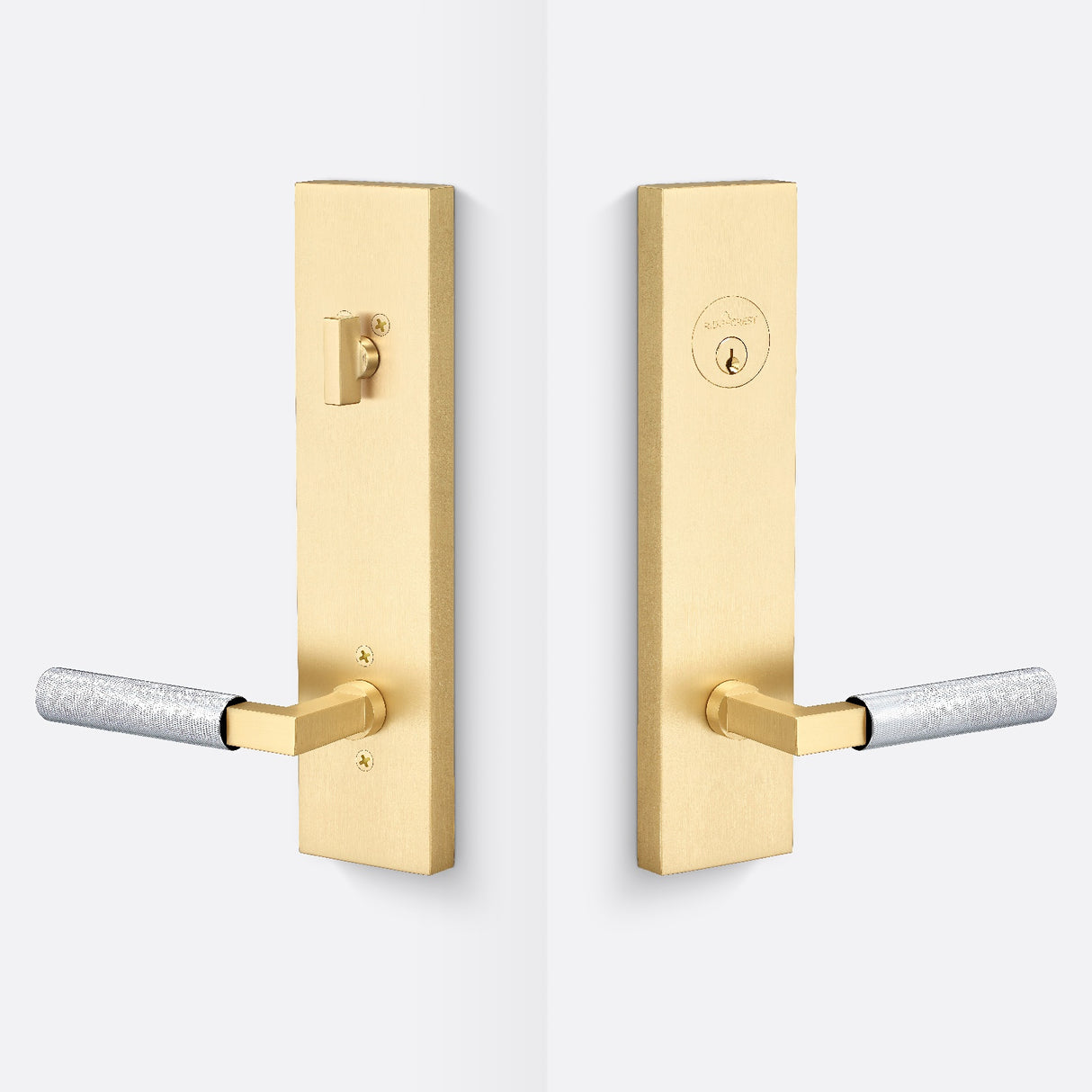 Sure-Loc LV307 SB-GRIP KN 26 satin brass / polished chrome single cylinder handleset