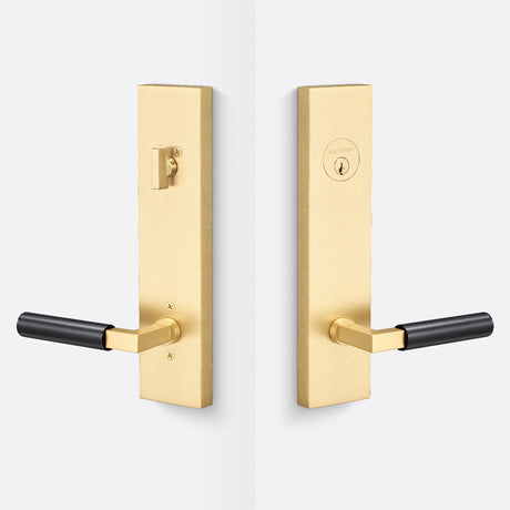 Sure-Loc LV307 SB-GRIP SM FBL satin brass / flat black single cylinder handleset