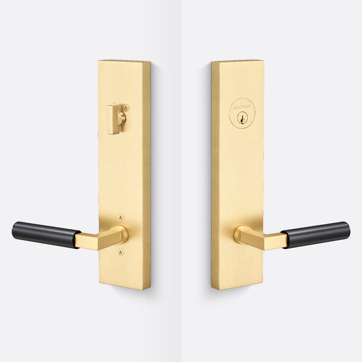 Sure-Loc LV307 SB-GRIP SM FBL satin brass / flat black single cylinder handleset