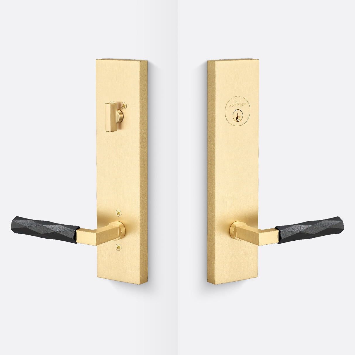 Sure-Loc LV307 SB-GRIP VT FBL satin brass / flat black single cylinder handleset