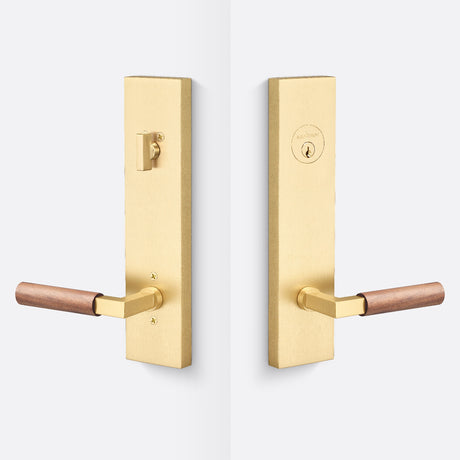 Sure-Loc LV307 SB-GRIP WN satin brass / walnut single cylinder handleset