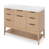 Jeffrey Alexander Gardner 49" Natural Oak Single Sink Bathroom Vanity with White Resin Top - Single-Hole Faucet Top - VKGAR48NOWDNORE