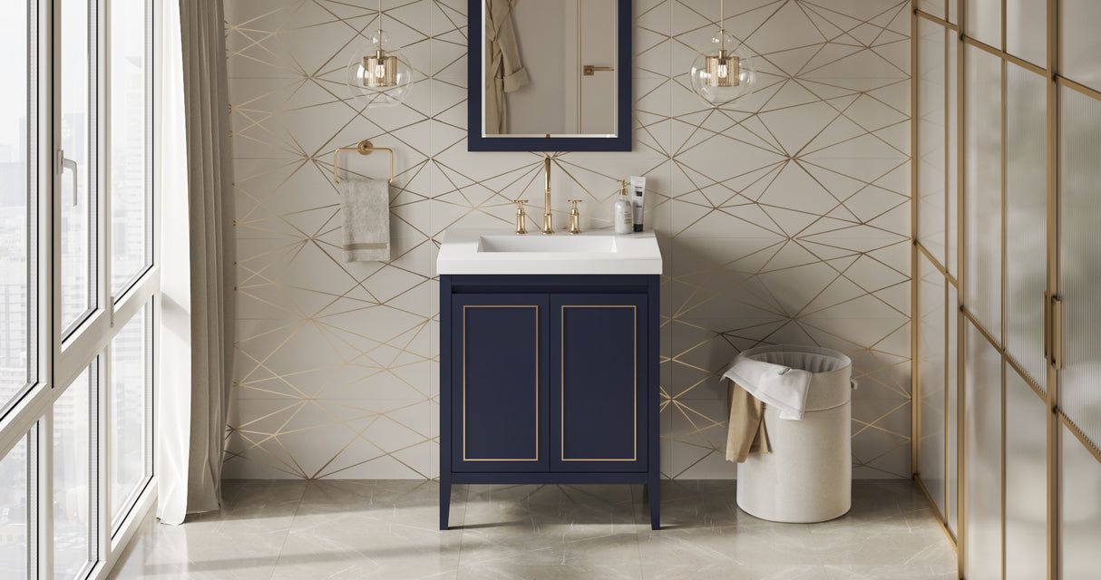 Jeffrey Alexander Percival 31" Hale Blue Single Sink Bathroom Vanity with White Resin Top - 8 in. Widespread Faucet Top product image 6