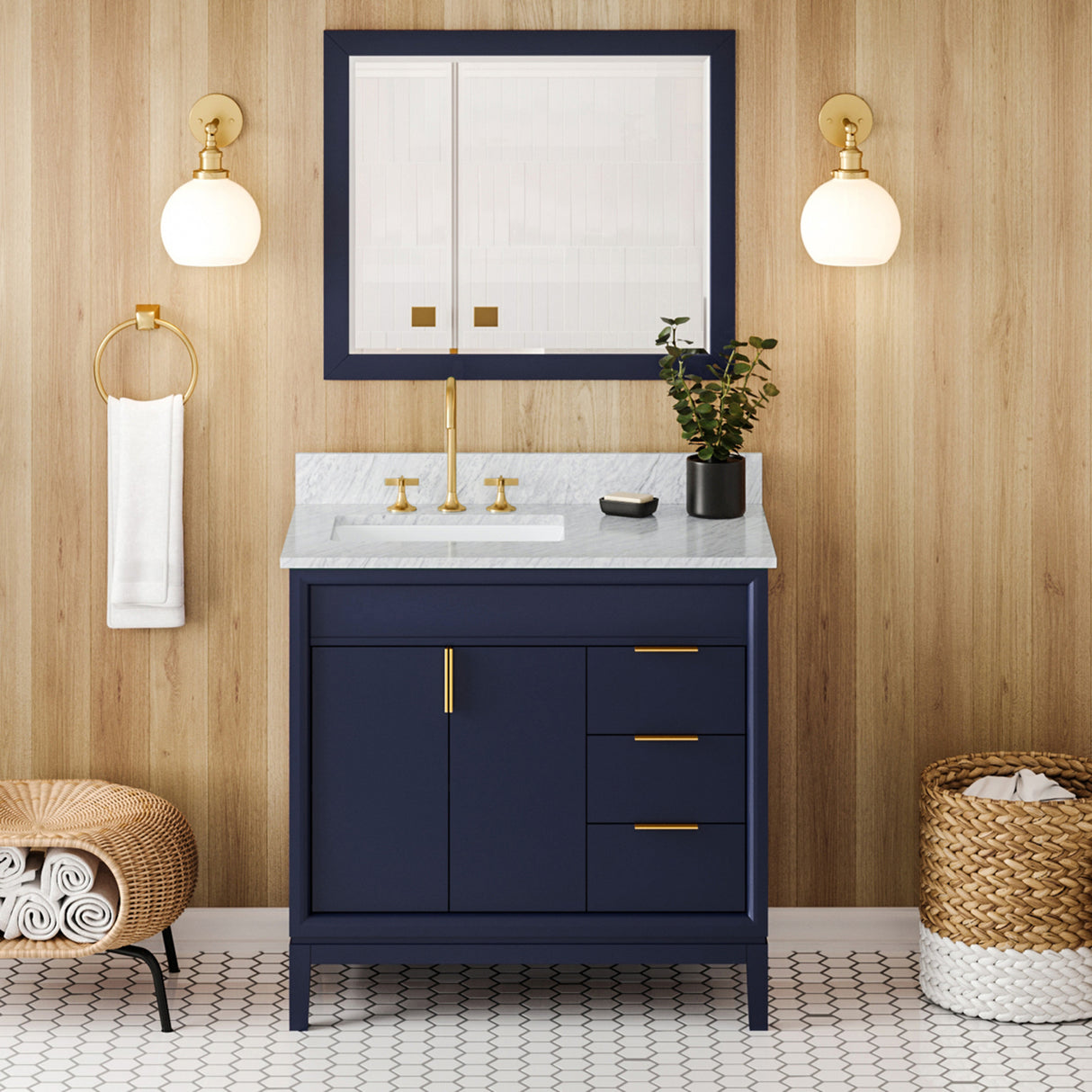 Jeffrey Alexander Theodora 36" Hale Blue Single Sink Bathroom Vanity with White Carrara Marble Top - 8 in. Widespread Faucet Top product image 2