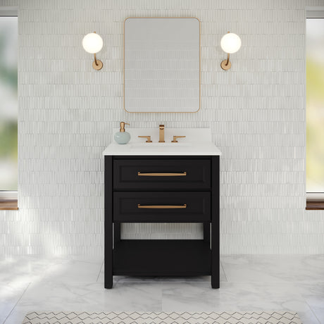 Jeffrey Alexander Kipling 31" Black Single Sink Bathroom Vanity with White Quartz Top - Single-Hole Faucet Top - VKITKIP30BKWQR