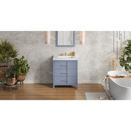 Jeffrey Alexander Katara 31" Blue Steel Single Sink Bathroom Vanity with White Resin Top - 8 in. Widespread Faucet Top