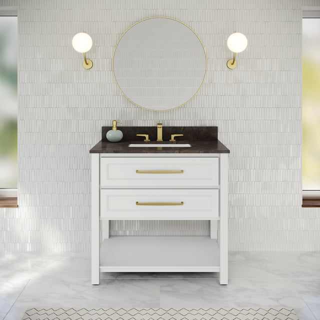 Jeffrey Alexander Kipling 37" White Single Sink Bathroom Vanity with Blue Limestone Top - Single-Hole Faucet Top