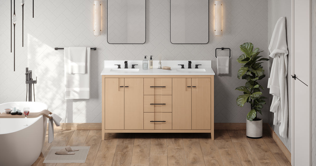Jeffrey Alexander Katara 60" Natural Oak Double Sink Bathroom Vanity with White Quartz Top - 8 in. Widespread Faucet Top product image 6