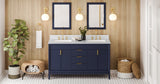 Jeffrey Alexander Theodora 60" Hale Blue Double Sink Bathroom Vanity with White Carrara Marble Top - 8 in. Widespread Faucet Top product image 7