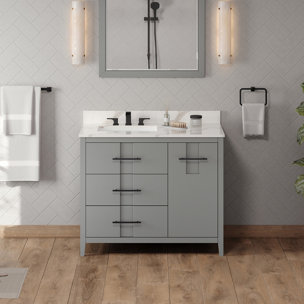 Jeffrey Alexander Katara 42" Grey Single Sink Bathroom Vanity with Calacatta Vienna Quartz Top - 8 in. Widespread Faucet Top product image 2