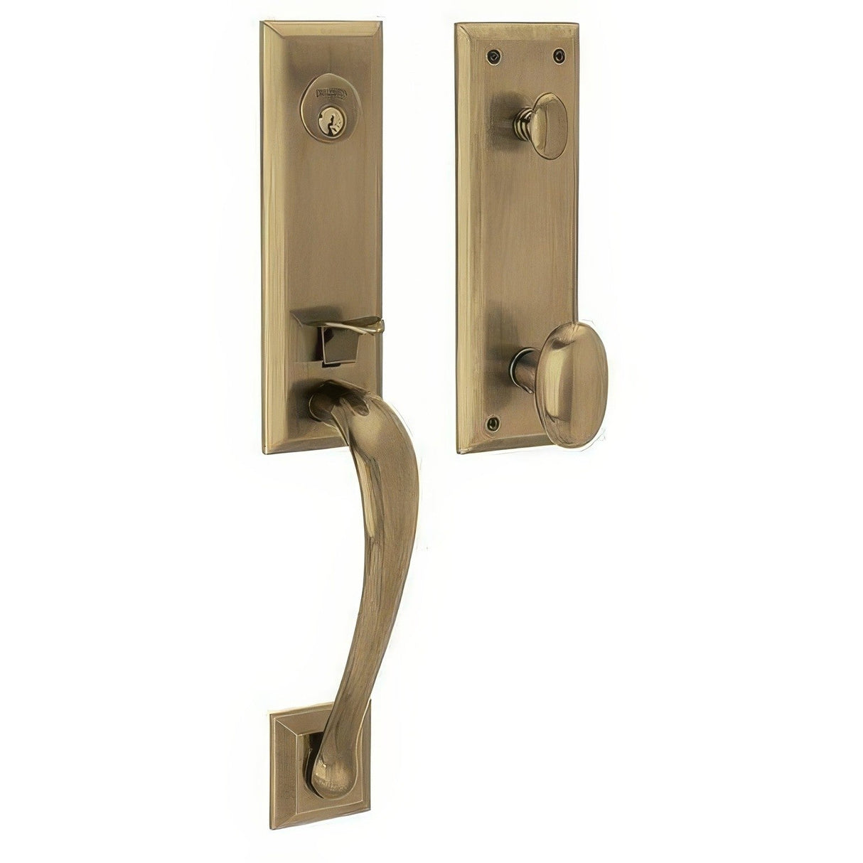 Baldwin M502050ENTR satin brass and black single cylinder mortise handleset
