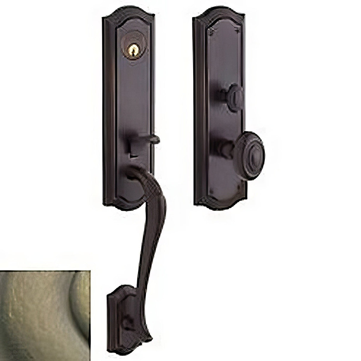 Baldwin M522050ENTR satin brass and black single cylinder mortise handleset